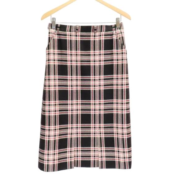VTG Celine Plaid Wool Skirt 42 4 6 Black Red White OG Handwritten Tag Academia - Picture 1 of 10